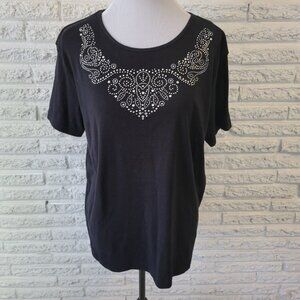 Brunswick Square Women Top XL Tee Short Sleeve Casual Black Cotton Blend BLA123E
